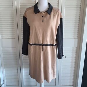 LIT Activewear Women’s Tan and Dark Gray Dress Pullover Snap Front Size Large